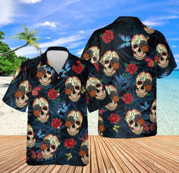 Sugar Skull Hawaiian Shirt, Day Of The Dead Floral Skull Shirt, Summer Shirt For Men and Women Jezsport.com