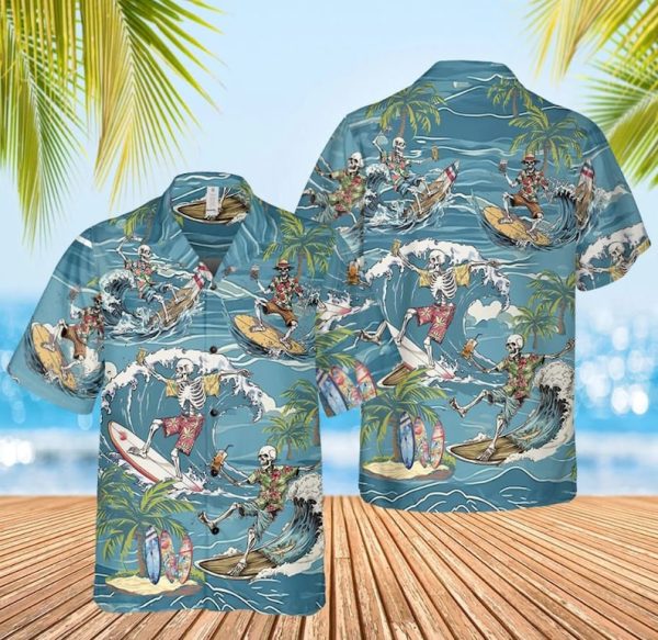 Skeleton Beach Summer Hawaiian Shirt, Tropical Beach Shirt, Funny Hawaiian Shirt, Summer Shirt For Men and Women Jezsport.com