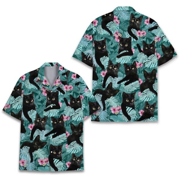 Tropical Black Cat Hawaiian Shirt, Summer Shirt For Men and Women Jezsport.com