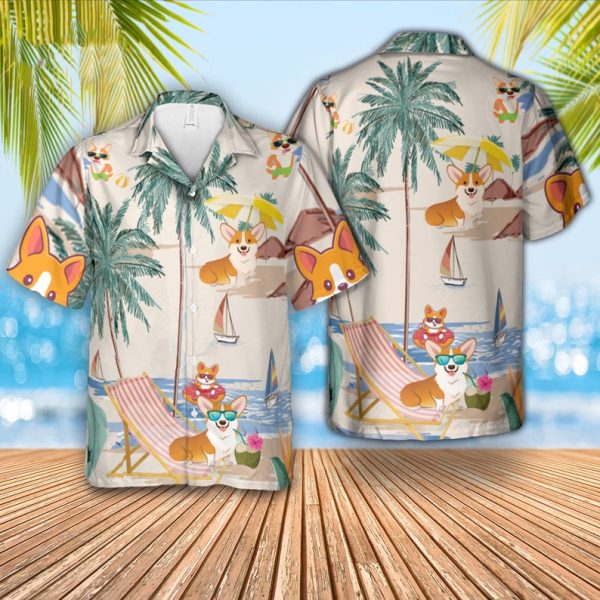 Corgi Cartoon Hawaiian Shirt, Summer Shirt For Men and Women Jezsport.com