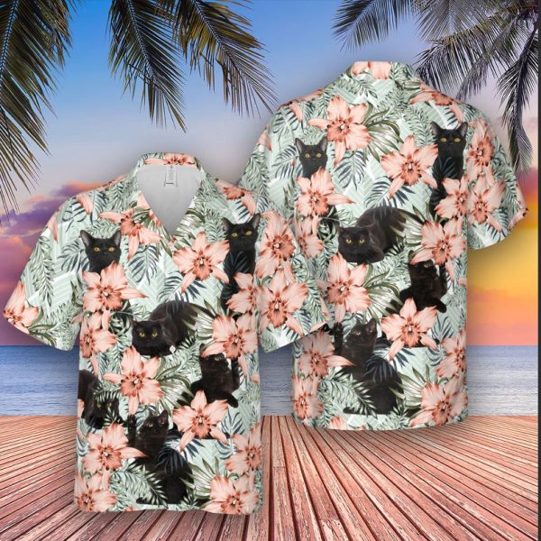 Tropical Black Cat Hawaiian Shirt, Summer Shirt For Men and Women Jezsport.com