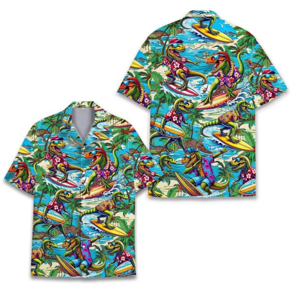 Tropical Dinosaur Surfing Hawaiian Shirt, Summer Shirt For Men and Women Jezsport.com