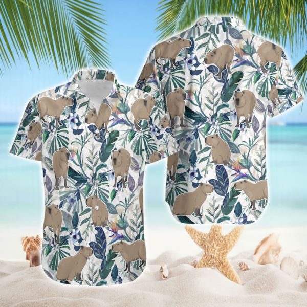 Tropical Capybara Hawaiian Shirt, Capybara Hibiscus Flowers Shirt, Summer Shirt For Men and Women Jezsport.com