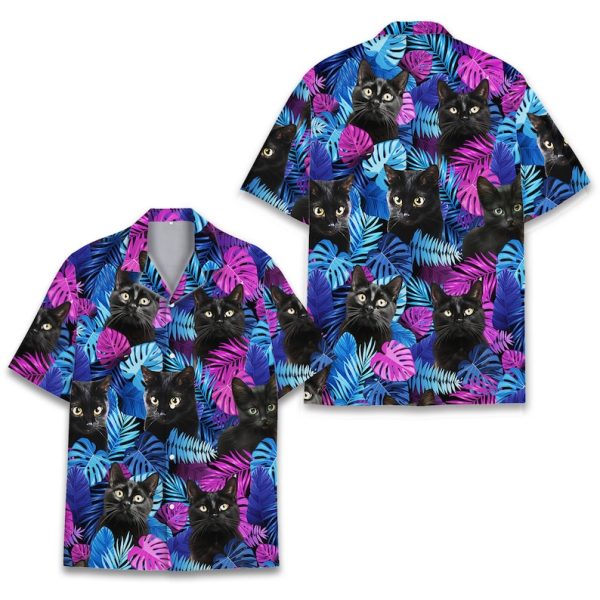 Tropical Black Cat Hawaiian Shirt, Summer Shirt For Men and Women Jezsport.com