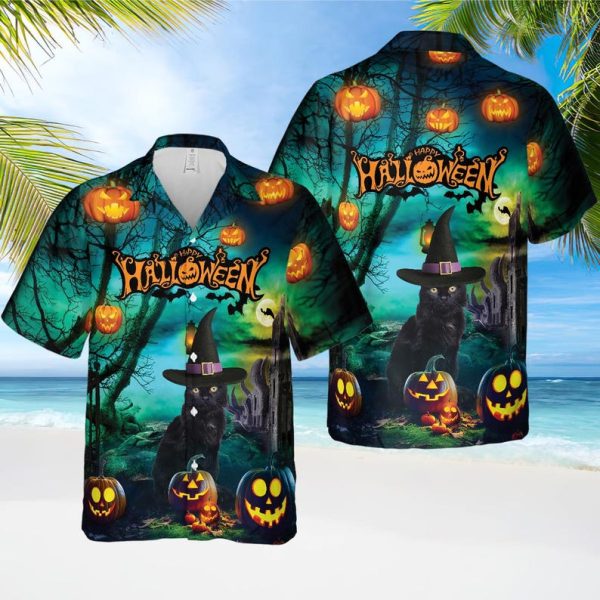 Halloween Black Cat Hawaiian Shirt, Summer Shirt For Men and Women Jezsport.com