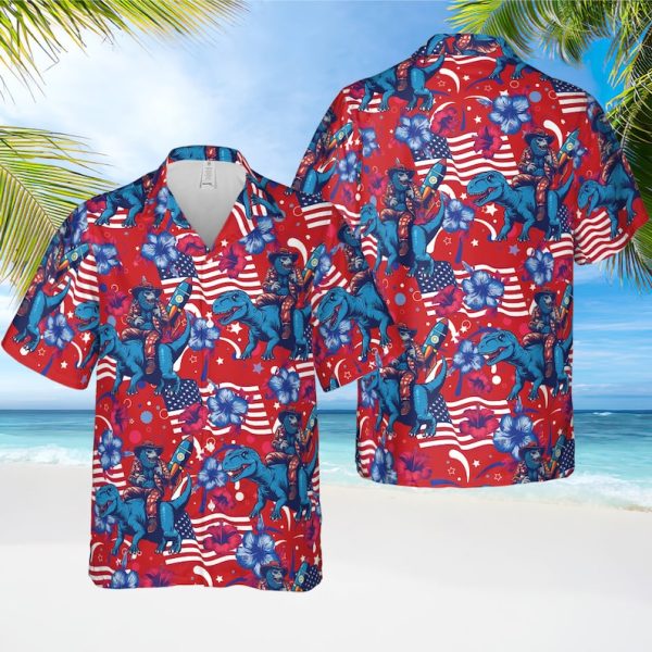 Bigfoot Dinosaur American Hawaiian Shirt, Summer Shirt For Men and Women Jezsport.com