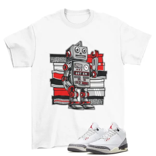 Sneaker Bot Shirt White to Match Jordan 3 Retro White Cement DN3707-100 Jezsport.com