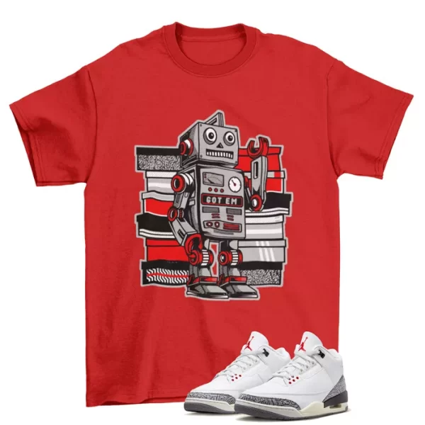 Sneaker Bot Shirt Red to Match Jordan 3 Retro White Cement DN3707-100 Jezsport.com