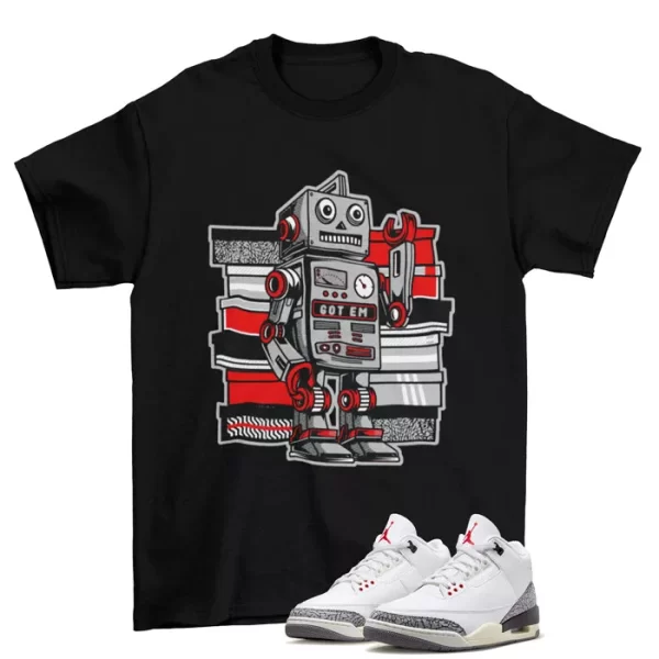 Sneaker Bot Shirt Black to Match Jordan 3 Retro White Cement DN3707-100 Jezsport.com