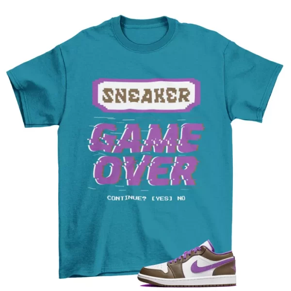 Game Over Shirt Blue to Match Air Jordan 1 Low Palomino Wild Berry 553558-215 Jezsport.com