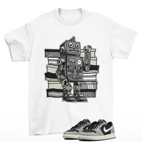 Sneaker Bot Shirt White to Match Jordan 1 Low Black Cement CZ0790-001 Jezsport.com