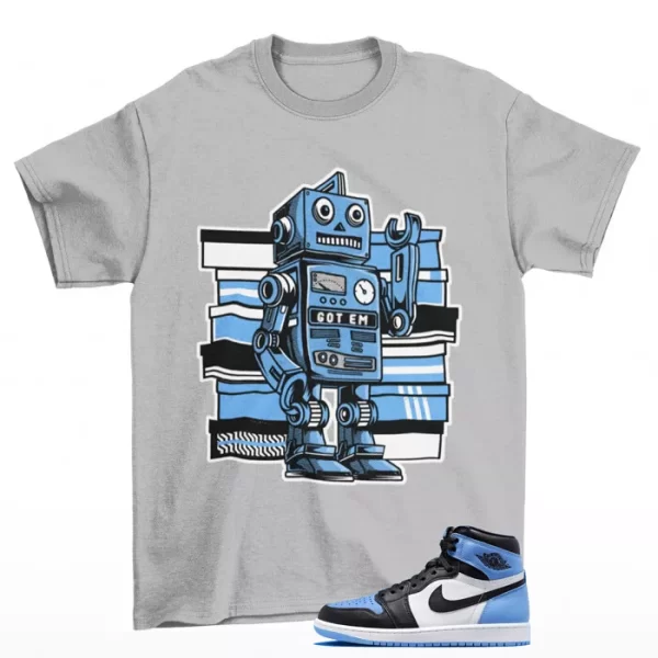 Sneaker Bot Shirt Grey to Match Jordan 1 Retro High OG UNC Toe DZ5485-400 Jezsport.com