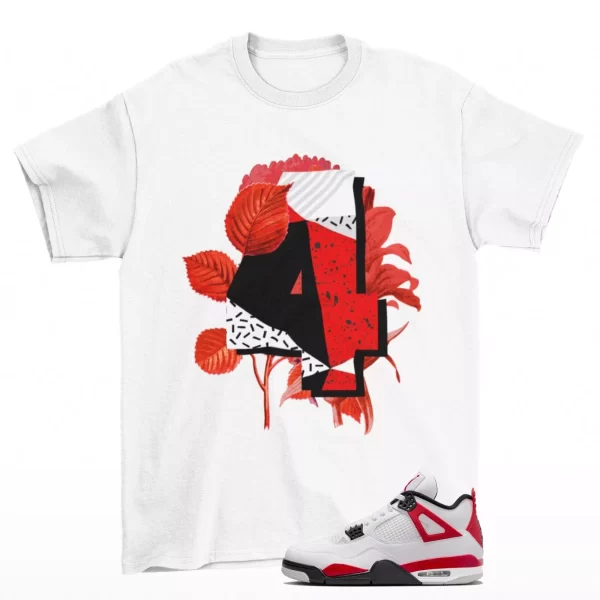 Floral Red Cement Shirt White to Match Jordan 4 Retro Red Cement DH6927-161 Jezsport.com