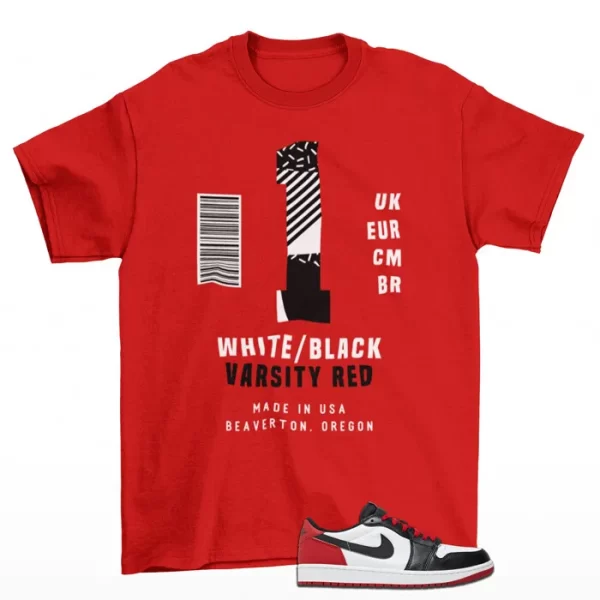 Box Label Shirt Red to Match Jordan 1 Retro Low OG Black Toe CZ0790-106 Jezsport.com