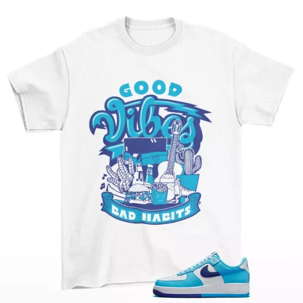 Vibes Shirt White to Match Air Force 1 Low Split Light Photo Blue DZ2522-100 Jezsport.com