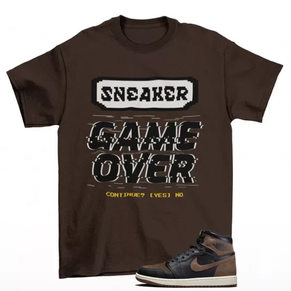 Game Over Shirt Brown to Match Jordan 1 Retro High OG Palomino DZ5485-020 Jezsport.com