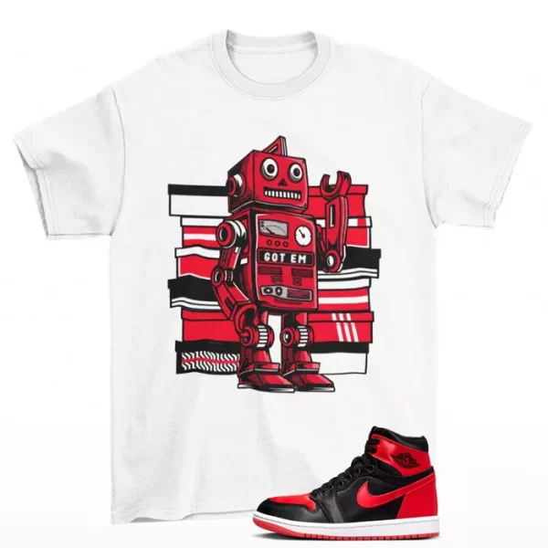 Sneaker Bot Shirt White to Match Jordan 1 Retro High OG Satin Bred FD4810-061 Jezsport.com