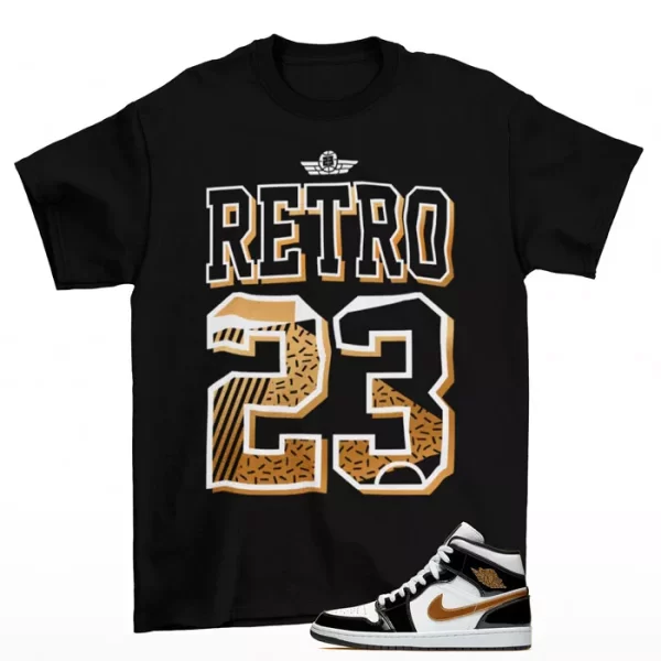 Retro 23 Shirt to Match Jordan 1 Mid Patent Black Gold 852542-007 Jezsport.com