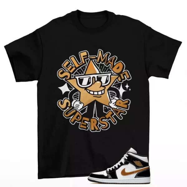 Superstar Shirt to Match Jordan 1 Mid Patent Black Gold 852542-007 Jezsport.com