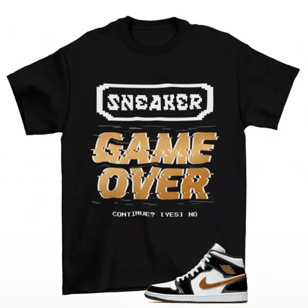 Game Over Shirt to Match Jordan 1 Mid Patent Black Gold 852542-007 Jezsport.com