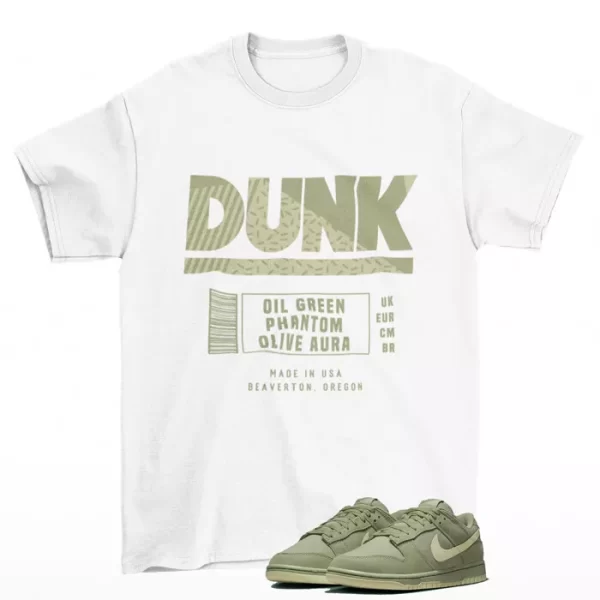 Label Dunk Shirt White to Match Dunk Low Oil Green Olive Aura FB8895-300 Jezsport.com