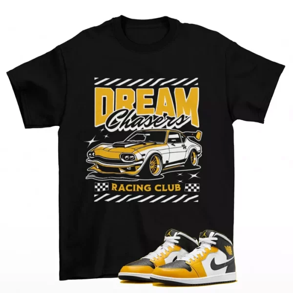 Dream Chaser Shirt Black to Match Jordan 1 Mid Yellow Ochre DQ8426 701 Jezsport.com