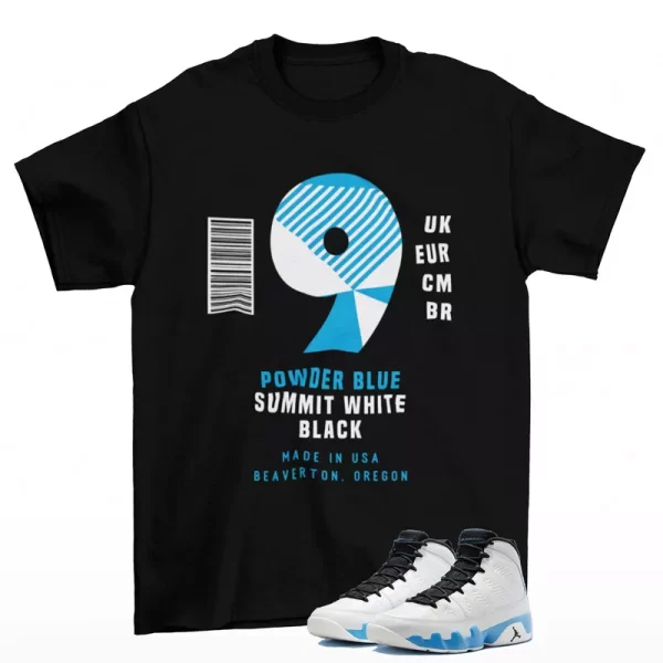 Box Label Shirt Black to Match Jordan 9 Retro Powder Blue FQ8992-101 Jezsport.com