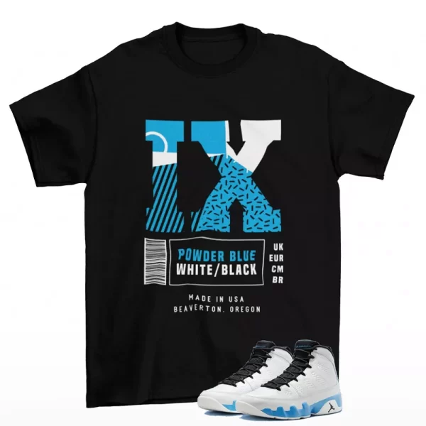 Sneaker Label Shirt Black to Match Jordan 9 Retro Powder Blue FQ8992-101 Jezsport.com