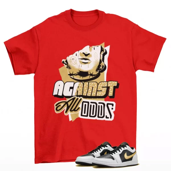 All Odds Shirt Red to Match Jordan 1 Low White Black Metallic Gold 553558-172 Jezsport.com