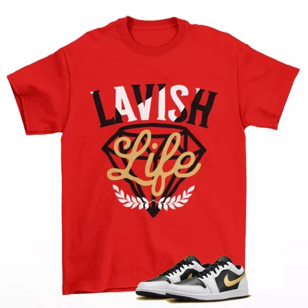 Lavish Shirt Red to Match Jordan 1 Low White Black Metallic Gold 553558-172 Jezsport.com