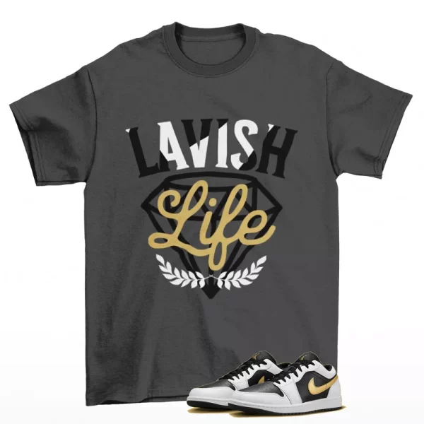 Lavish Shirt Grey to Match Jordan 1 Low White Black Metallic Gold 553558-172 Jezsport.com