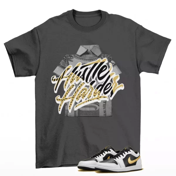 Hustle Shirt Grey to Match Jordan 1 Low White Black Metallic Gold 553558-172 Jezsport.com