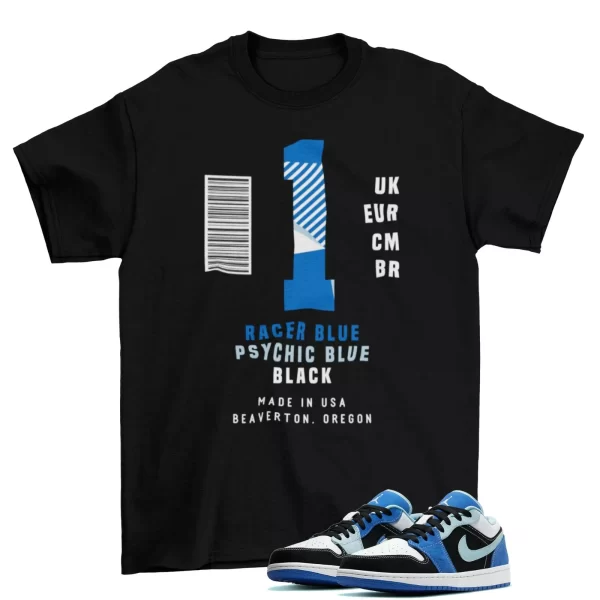 Box Label Shirt to Match Air Jordan 1 Low SE Racer Blue DH0206 400 / Black Jezsport.com