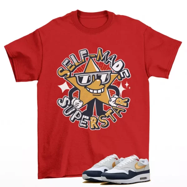 Superstar Shirt Red to Match Air Max 1 Obsidian Metallic Gold Olympic HM9604-400 Jezsport.com