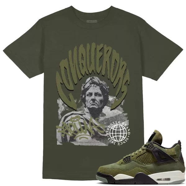 Shirt to Match Jordan 4 Craft Olive 4s Sneaker 23Bustle - Conquerors Sneaker Tee Jezsport.com