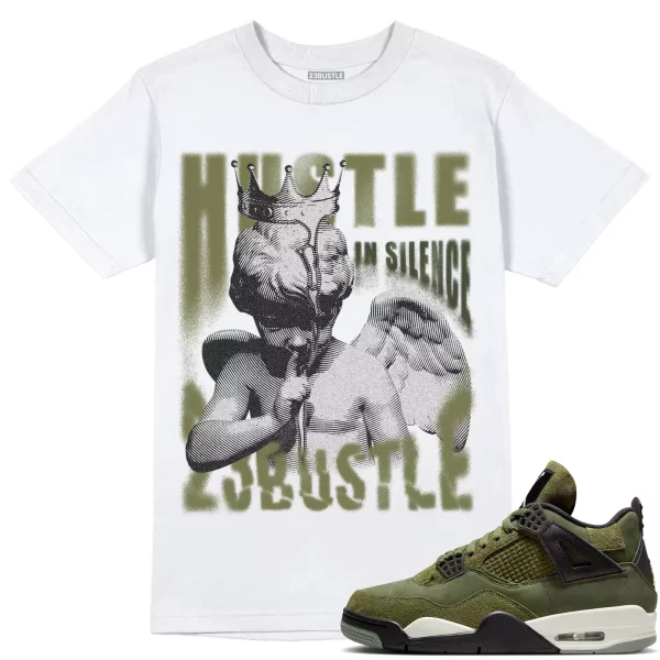 Shirt to Match Jordan 4 Craft Olive 4s Sneaker 23Bustle - Hustle In Silence Tee Jezsport.com