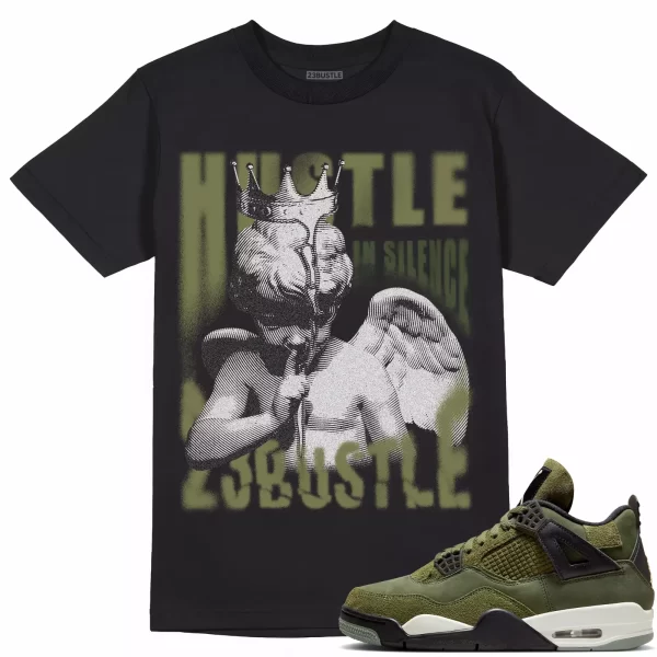 Shirt to Match Jordan 4 Craft Olive 4s Sneaker 23Bustle - Hustle In Silence Tee Jezsport.com