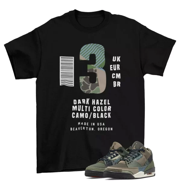 Box Label Shirt Black to Match Jordan 3 Retro Patchwork Camo DO1830-200 Jezsport.com