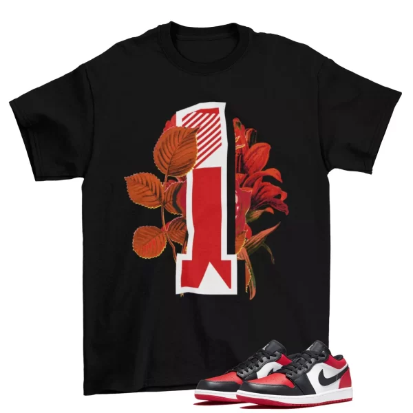 Floral 1 Bred Shirt to Match Jordan 1 Low Bred Toe 553558-612 / Black Jezsport.com