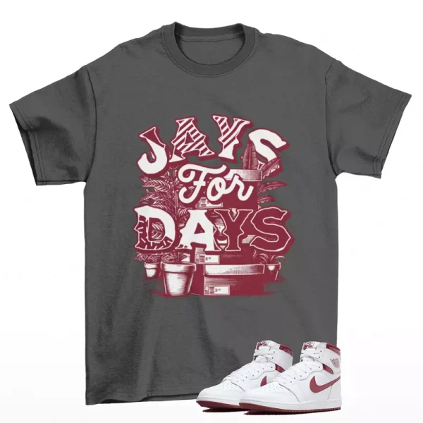 Stacked Shirt Grey to Match Jordan 1 High 85 Metallic Burgundy BQ4422-161 Jezsport.com