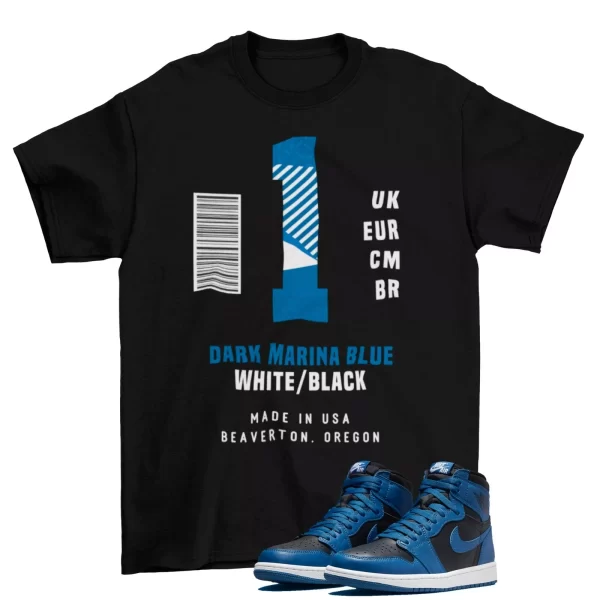 Box Label Shirt to Match Jordan 1 Retro High OG Dark Marina Blue 555088-404 Jezsport.com