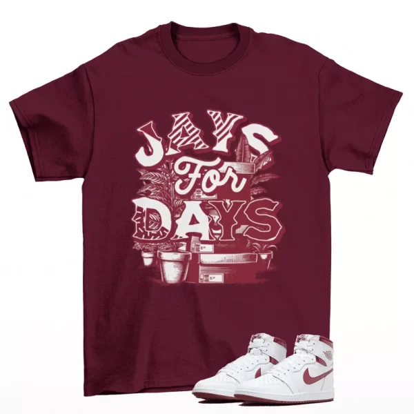 Stacked Shirt Maroon to Match Jordan 1 High 85 Metallic Burgundy BQ4422-161 Jezsport.com