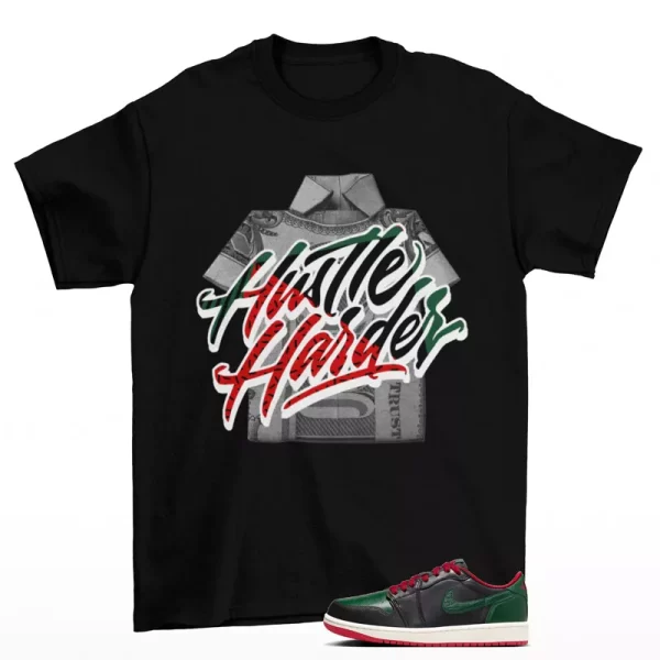 Hustle Shirt Black to Match Jordan 1 Low OG Gorge Green CZ0775-036 Jezsport.com