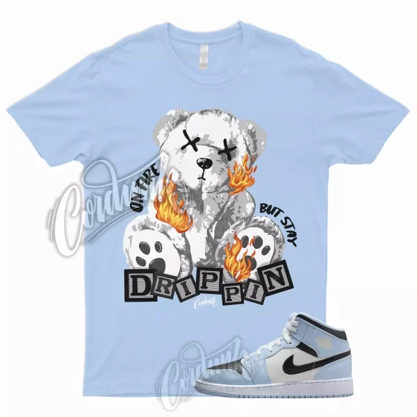 FIRE T Shirt for 1 Mid GS Ice Blue UNC Powder Light Black Sail White University Jezsport.com