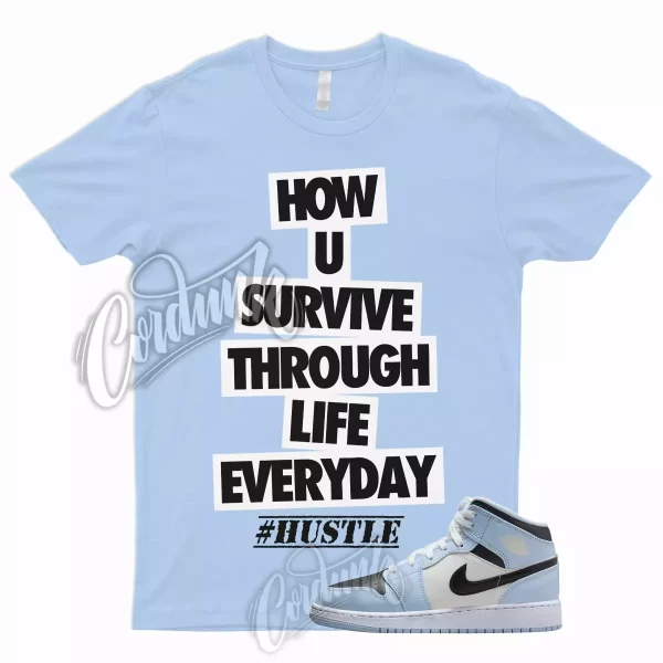 HUSTLE Shirt for 1 Mid GS Ice Blue UNC Powder Light Black Sail White University Jezsport.com