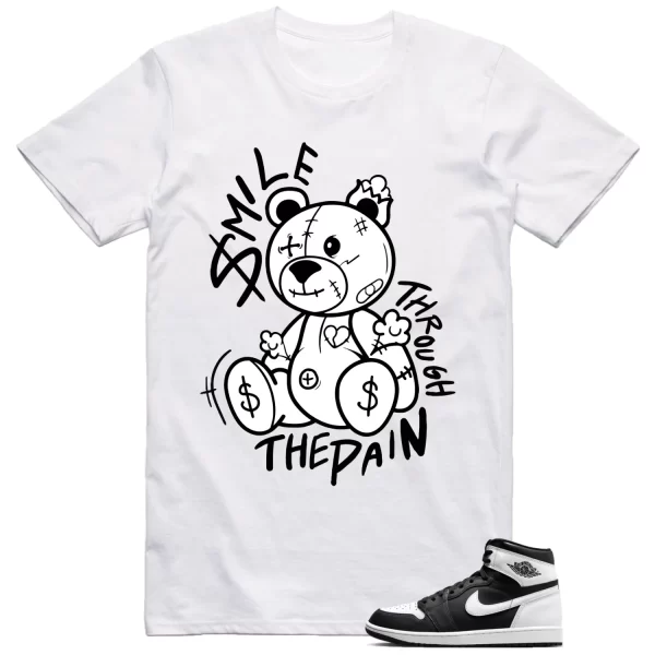 Jordan 1 Black White Shirt Smile Teddy Bear Graphic Jezsport.com