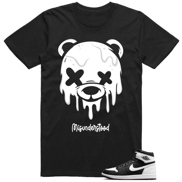 T-shirt to Match Jordan 1 Black White Dripping Bear Graphic Jezsport.com