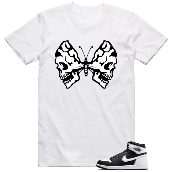 Jordan 1 Black White Shirt Butterfly Skulls Graphic Jezsport.com