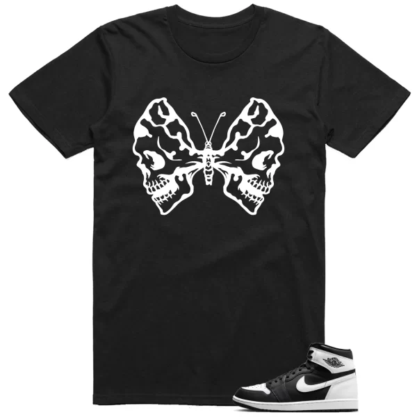 Jordan 1 Black White Matching T-shirt Butterfly Skulls Graphic Jezsport.com