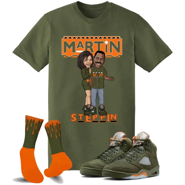 5 Olive Army Solar Orange Black Retro T Shirt Match MM - Martin Steppin Shirt Jezsport.com